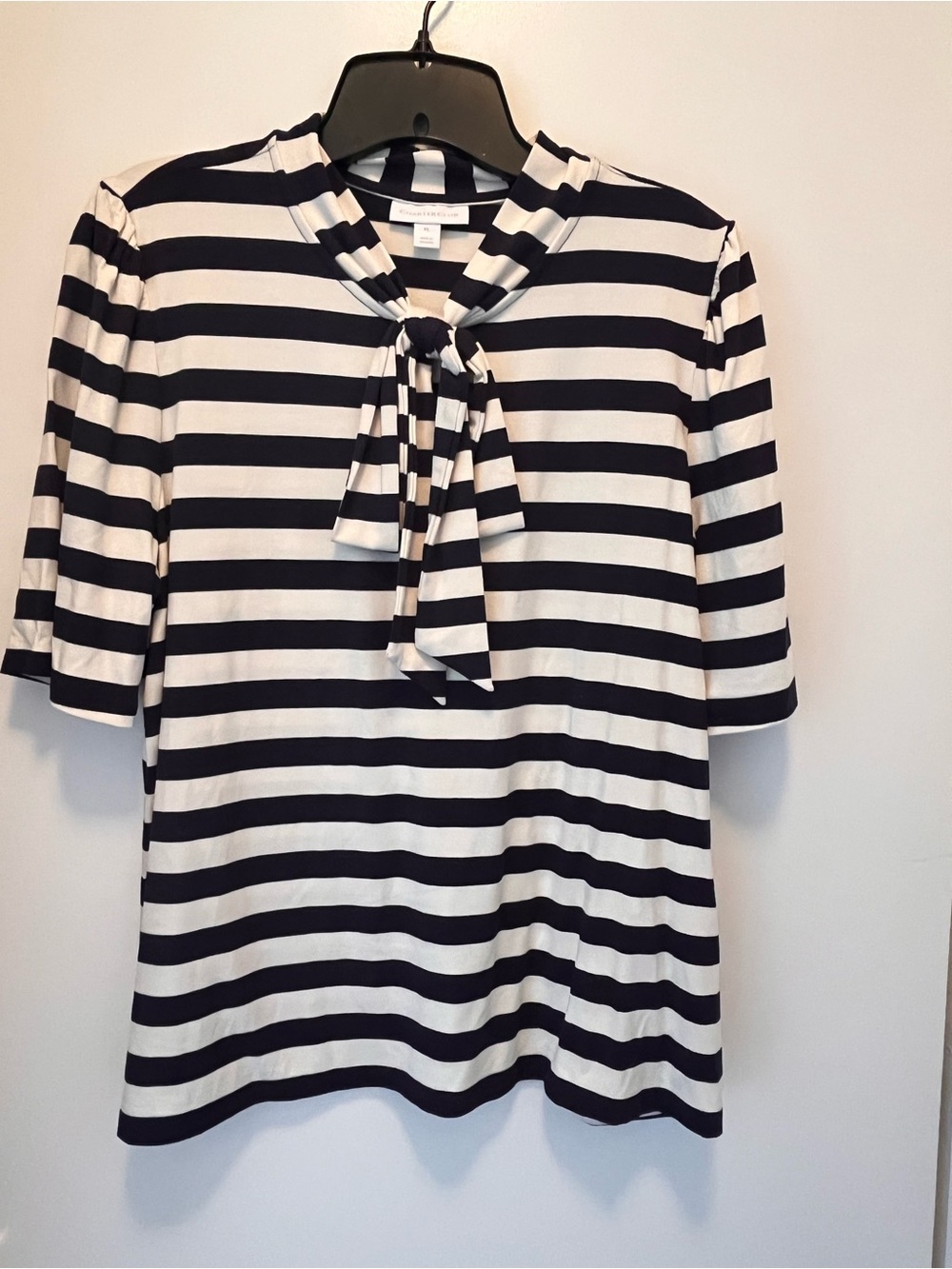 Charter Club Black and White Striped Tie-Neck Blouse